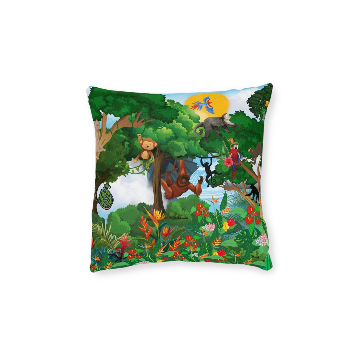 Vibrant Jungle Animal Square Pillow - Perfect for Kids' Rooms & Playspaces