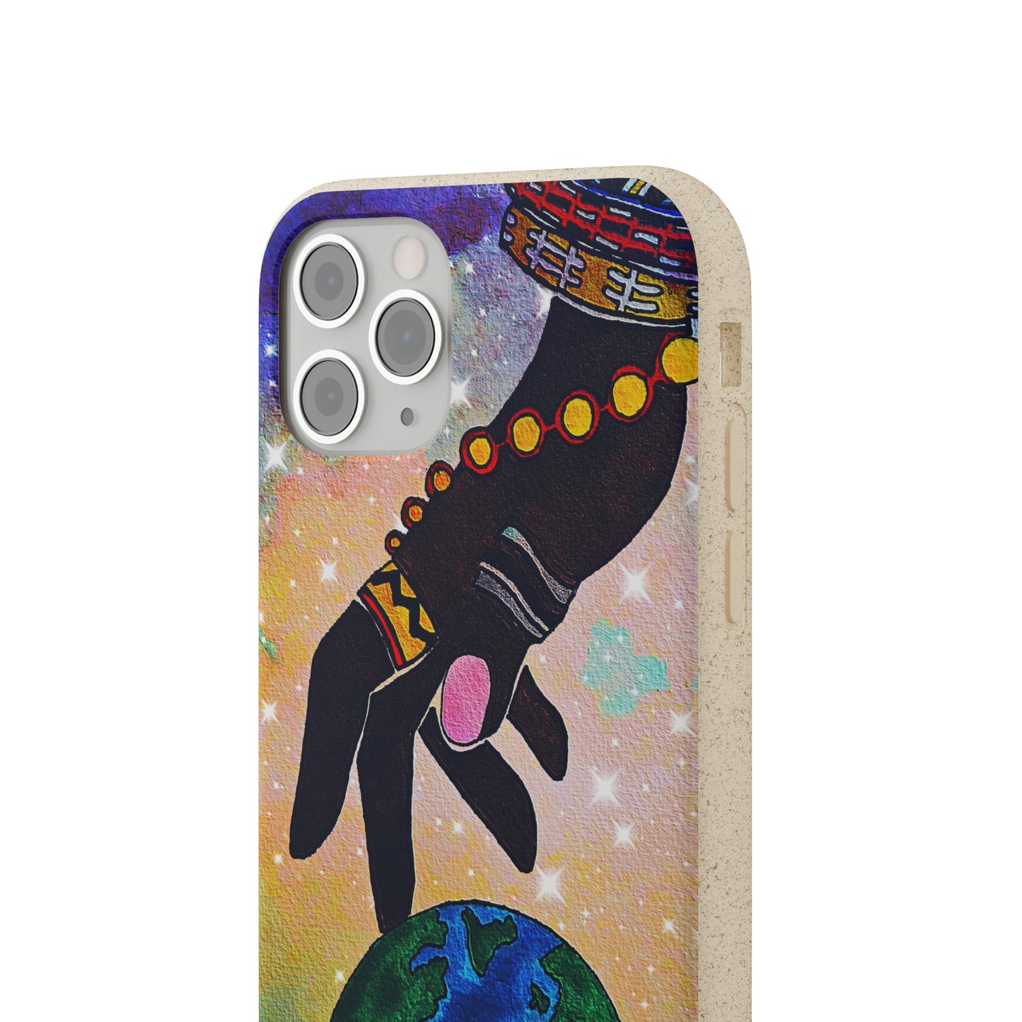 Artistic Biodegradable Case, Cosmic Ethnic Hand Design, Eco-Friendly Phone Accessory, iPhone and Android