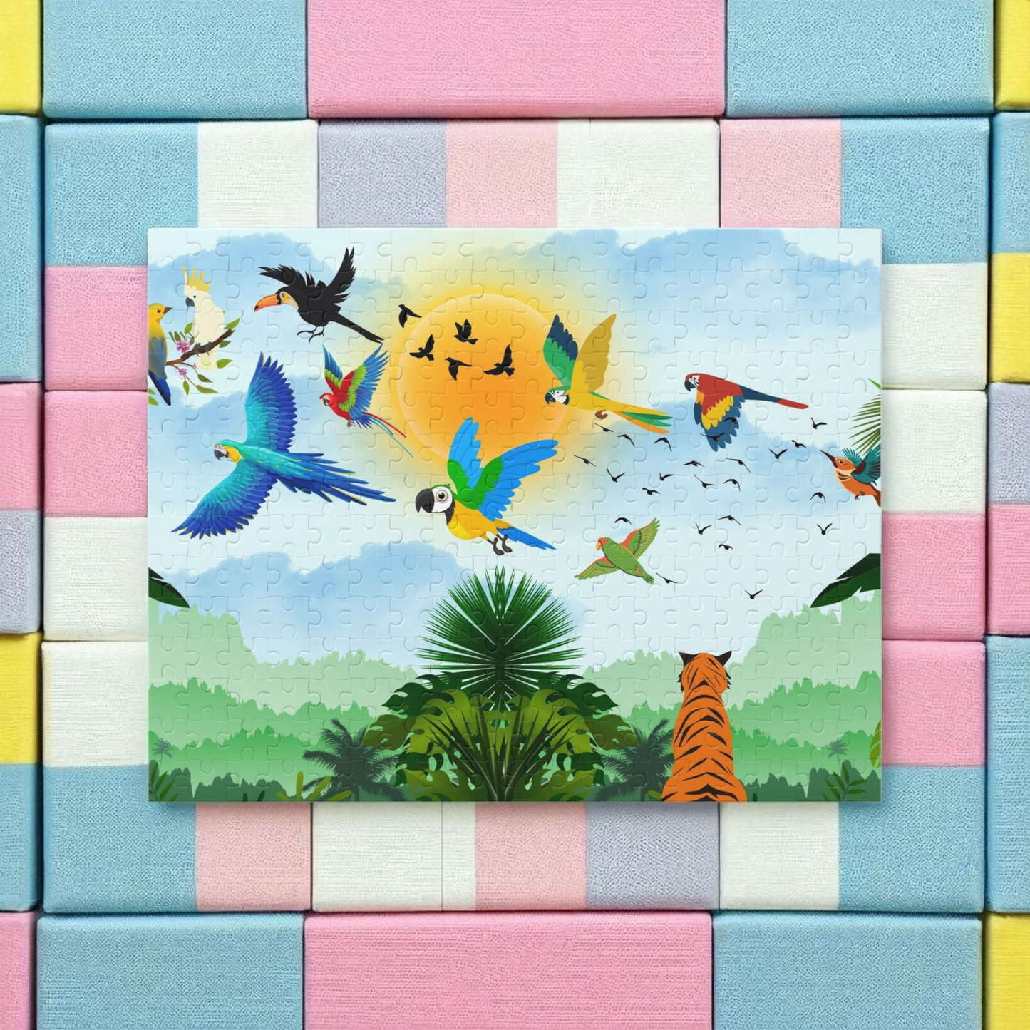 Vibrant Jungle Wildlife Puzzle - 120/252/500-Piece Tropical Scene