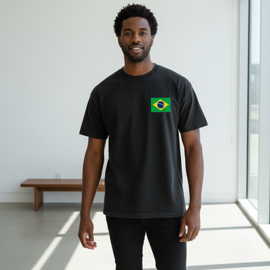 Brazil Flag Themed Graphic Vintage Wash Cotton Unisex T-Shirt