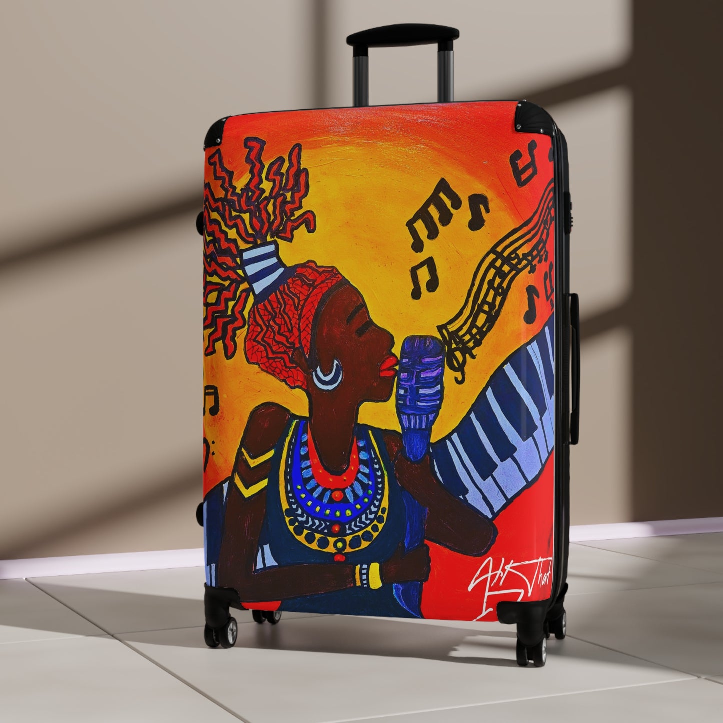 Artistic Travel Suitcase - Vibrant African Music Design