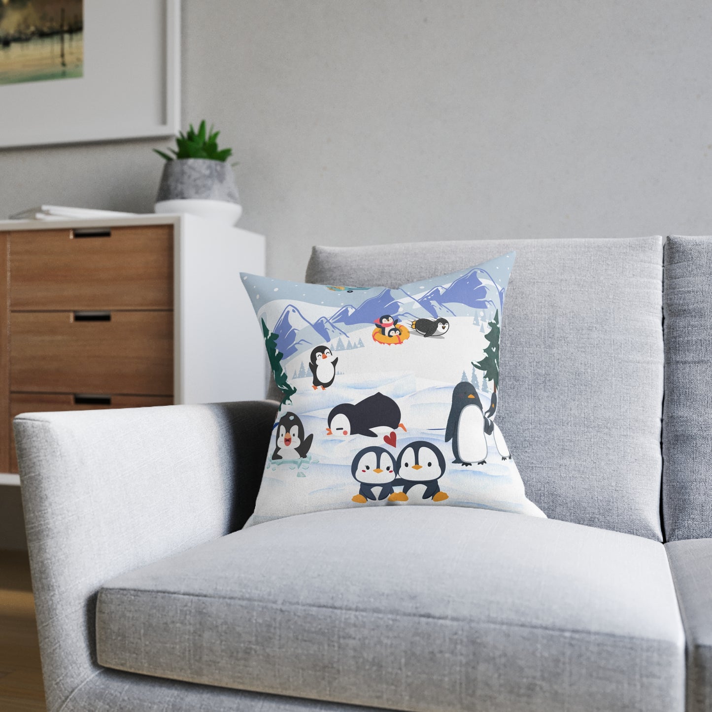 Cute Penguin Square Pillow, Cozy Winter Decor, Animal Lover Gift, Kids Room Accent