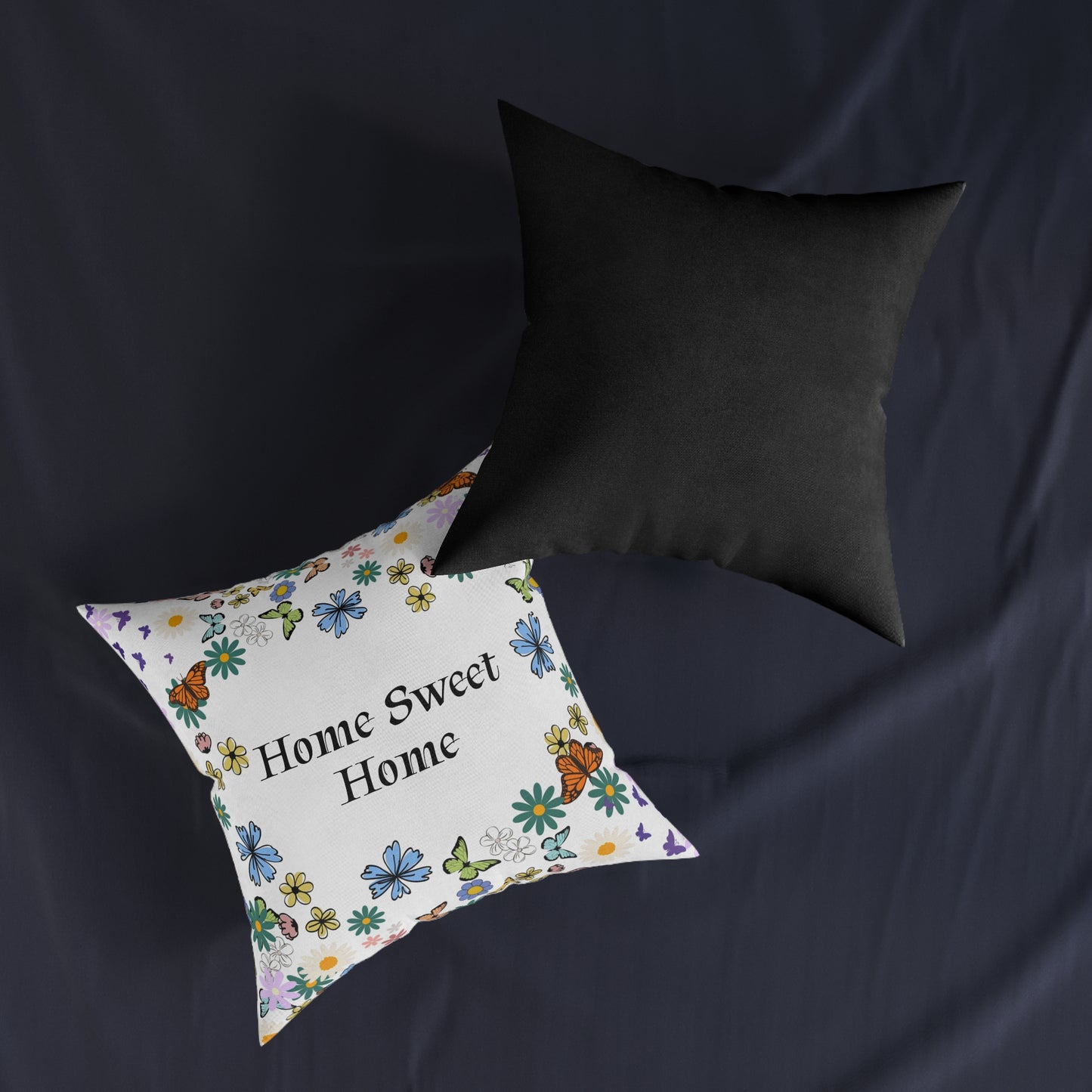 Floral Home Sweet Home Square Pillow - Cozy Decor for Living Room & Bedroom
