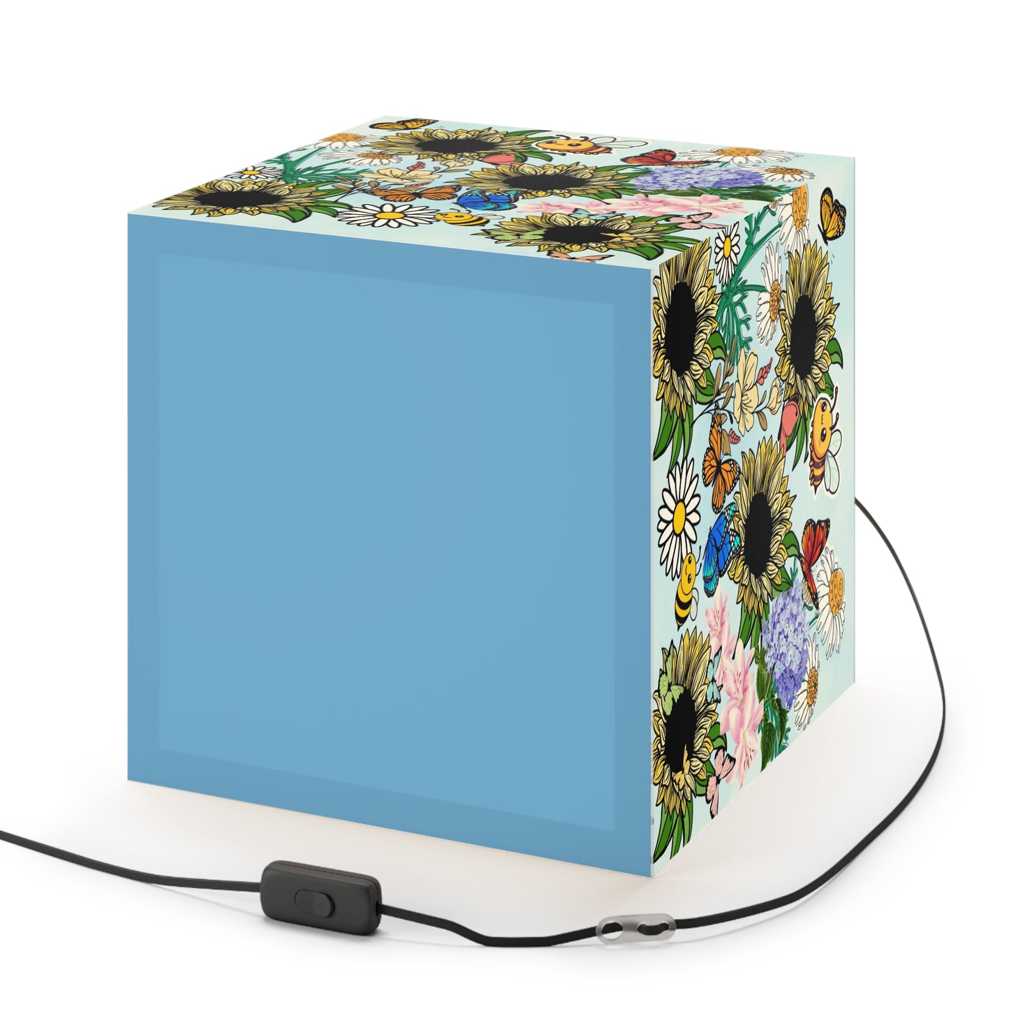 Sunflower Meadow Light Cube Lamp — Floral Bee & Butterfly Hanging Nightlight