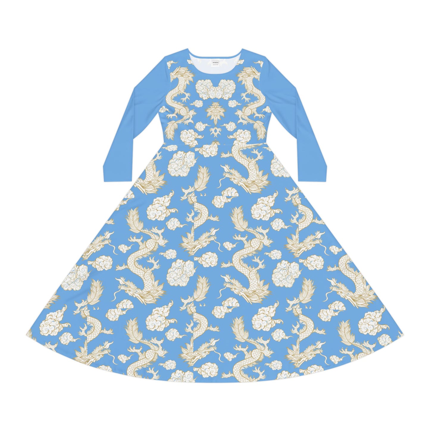 Beautiful Dragon Print Long Sleeve Dance Dress | Boho Style, Dance Wear, Vintage Inspired