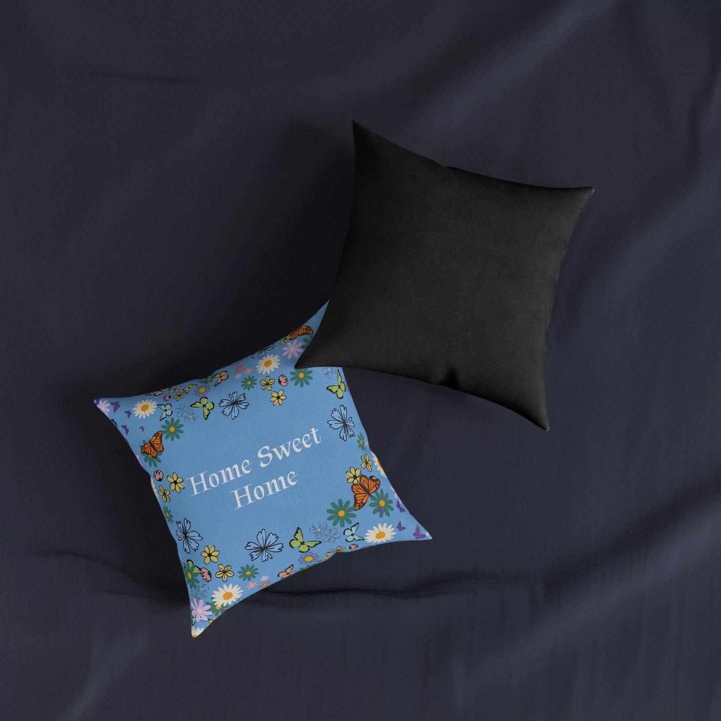 Floral Home Sweet Home Square Pillow - Cozy Decor for Living Room & Bedroom