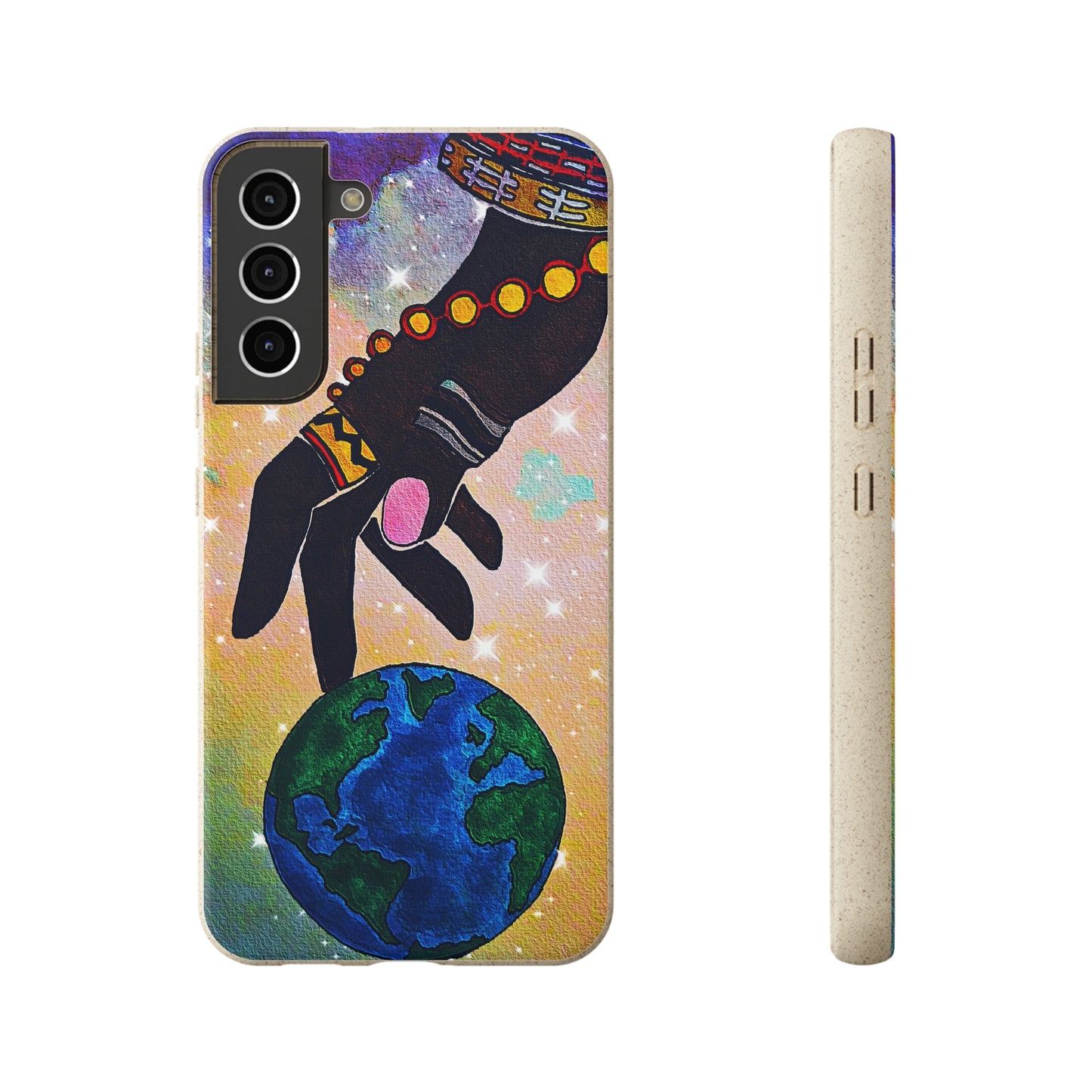 Artistic Biodegradable Case, Cosmic Ethnic Hand Design, Eco-Friendly Phone Accessory, iPhone and Android