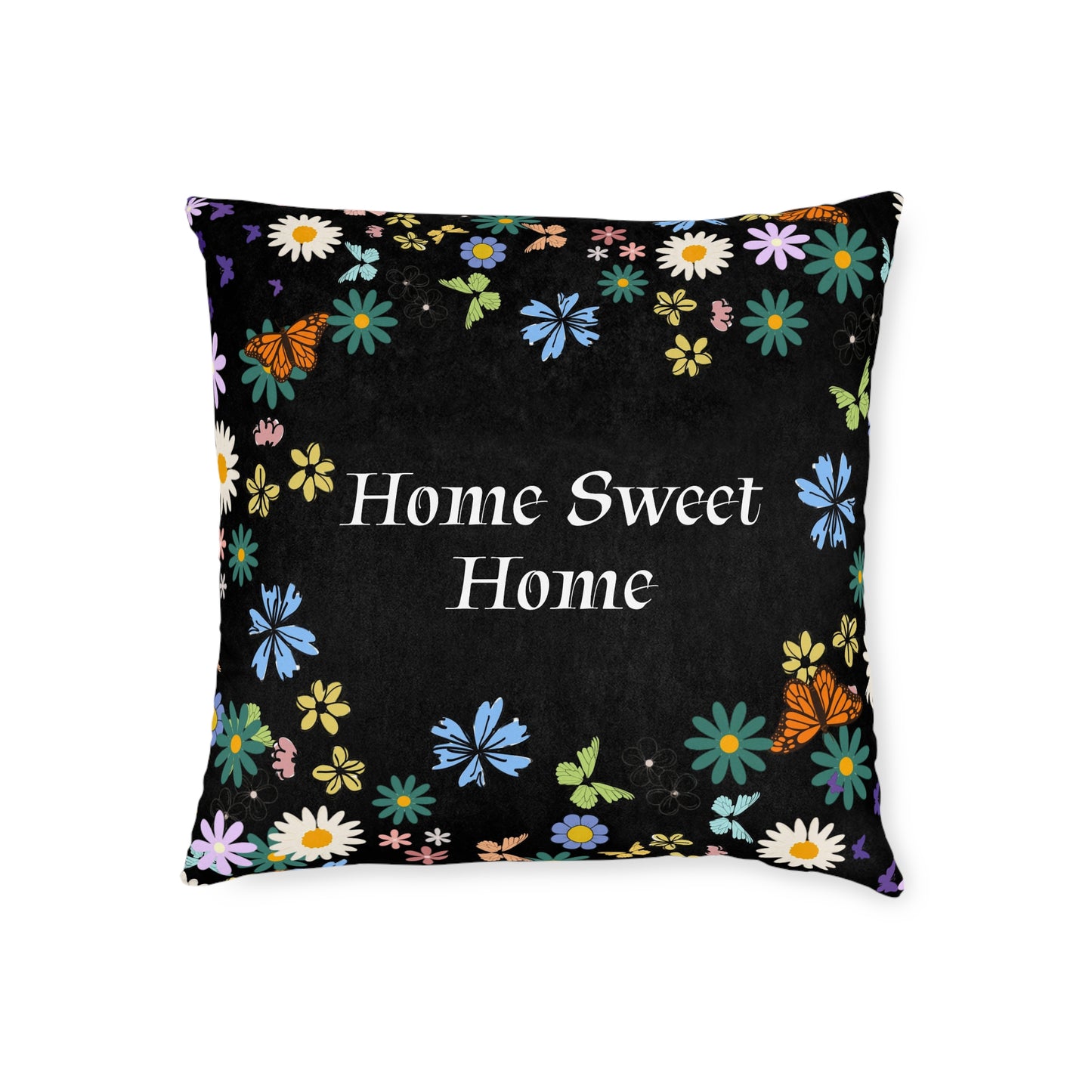 Floral Home Sweet Home Square Pillow - Cozy Decor for Living Room & Bedroom