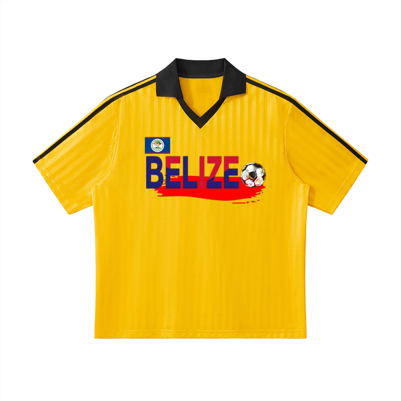 Belize Flag Themed Contrast Collar Striped Soccer Jersey