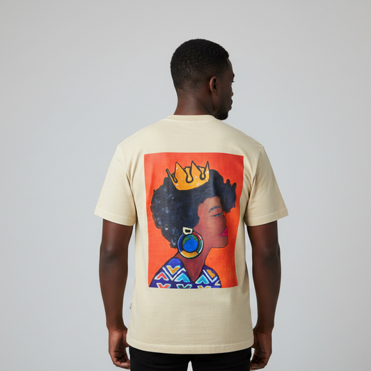 Crowned Black Woman Art Graphic Vintage Wash Drop Shoulder T-shirt