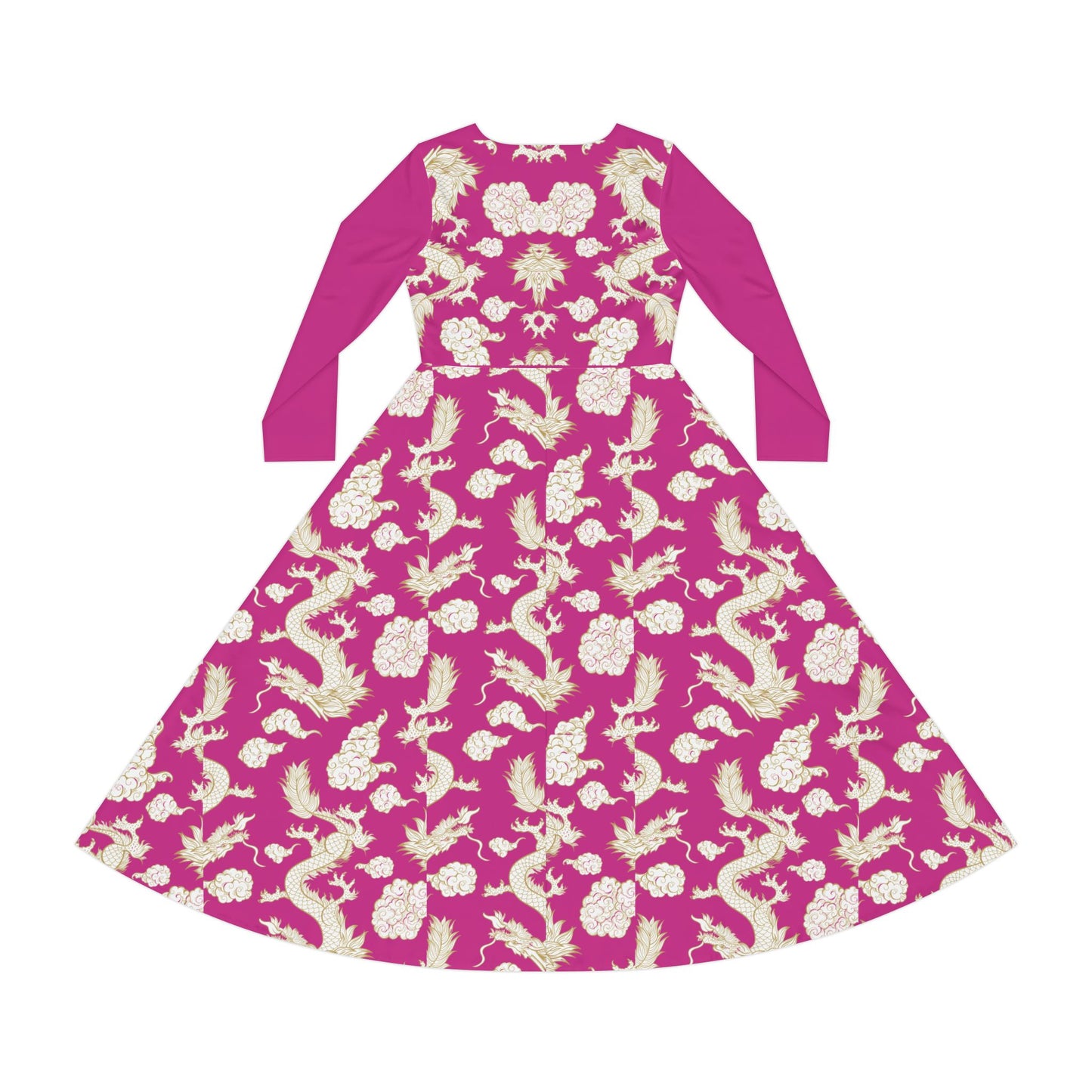 Pink Floral & Gragon Print Long Sleeve Dance Dress | Boho Style, Vintage Inspired