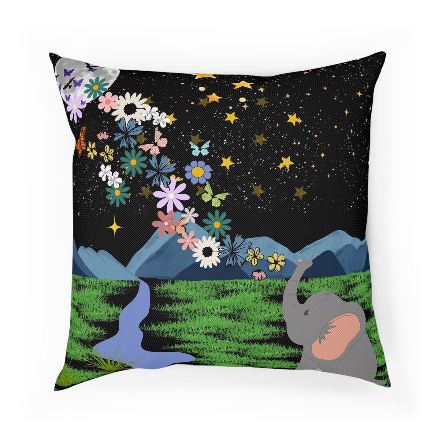 Elephant Dreamscape Cushion - A Cozy Decor for Nature Lovers