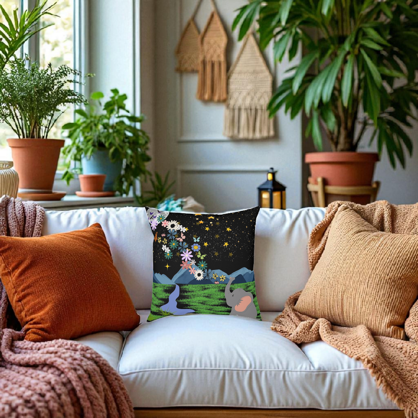 Elephant Dreamscape Cushion - A Cozy Decor for Nature Lovers