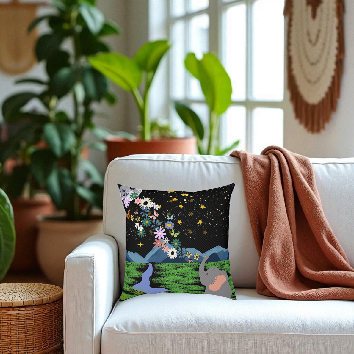 Elephant Dreamscape Cushion - A Cozy Decor for Nature Lovers