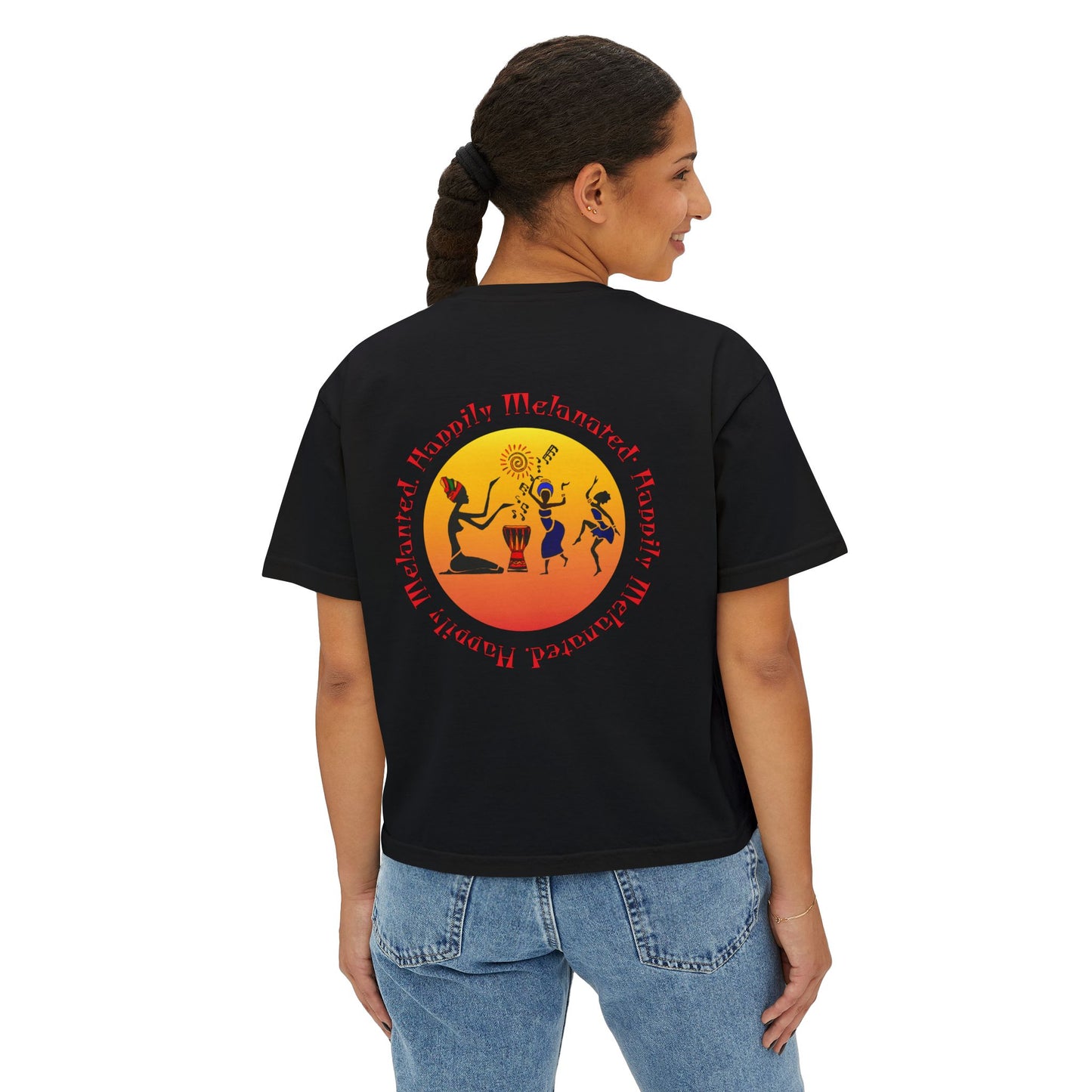 Women's Afrocentric Music Cartoon Graphic Oversized Boxy T-shirt