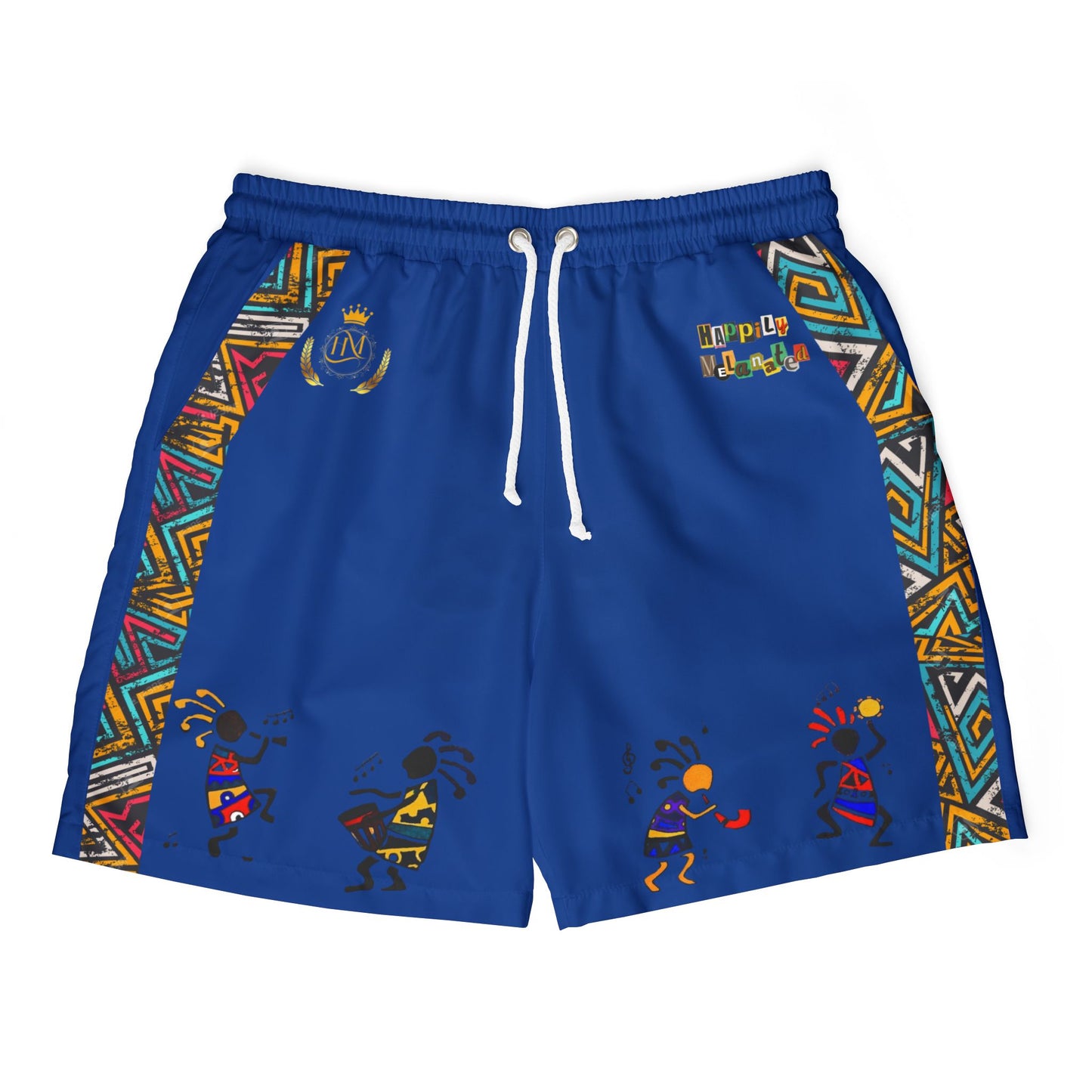 Unisex Boho Swim Shorts with Colorful Tribal Prints, Summer Beachwear