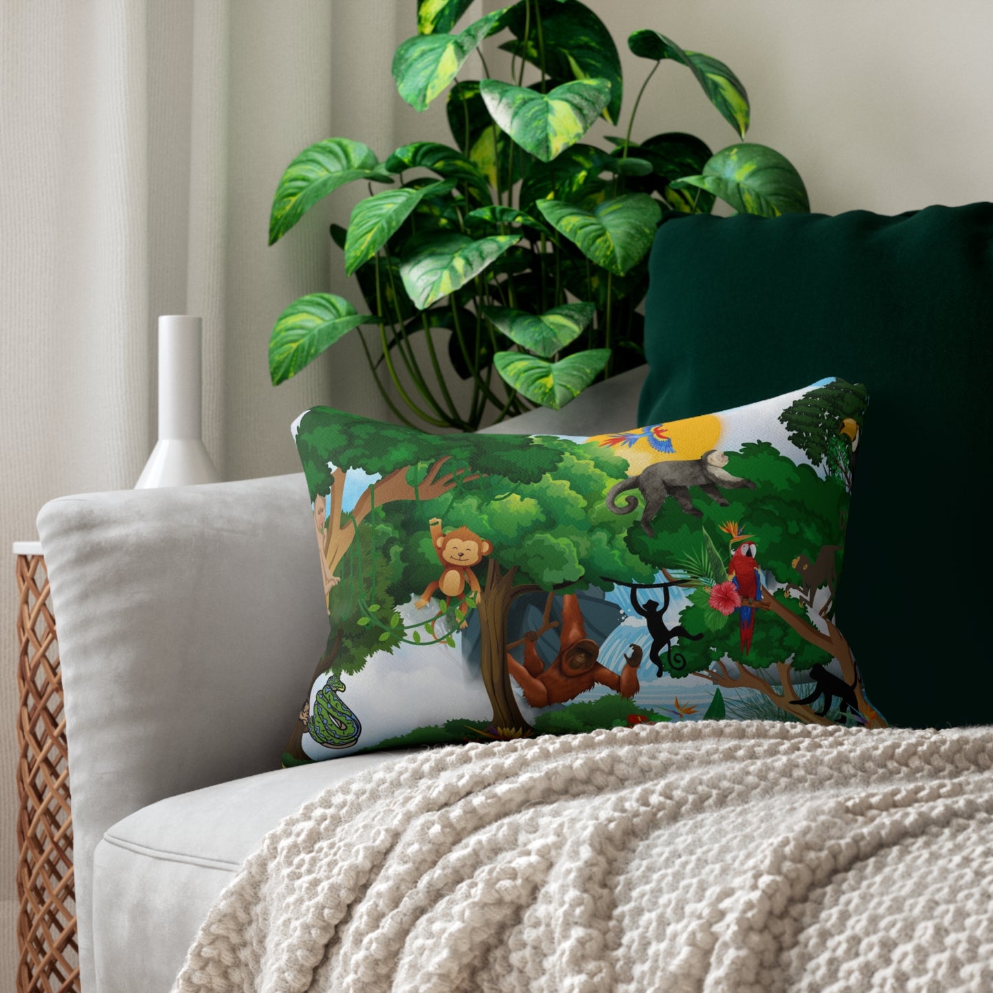Jungle Adventure Lumbar Pillow - Colorful Wildlife Decor