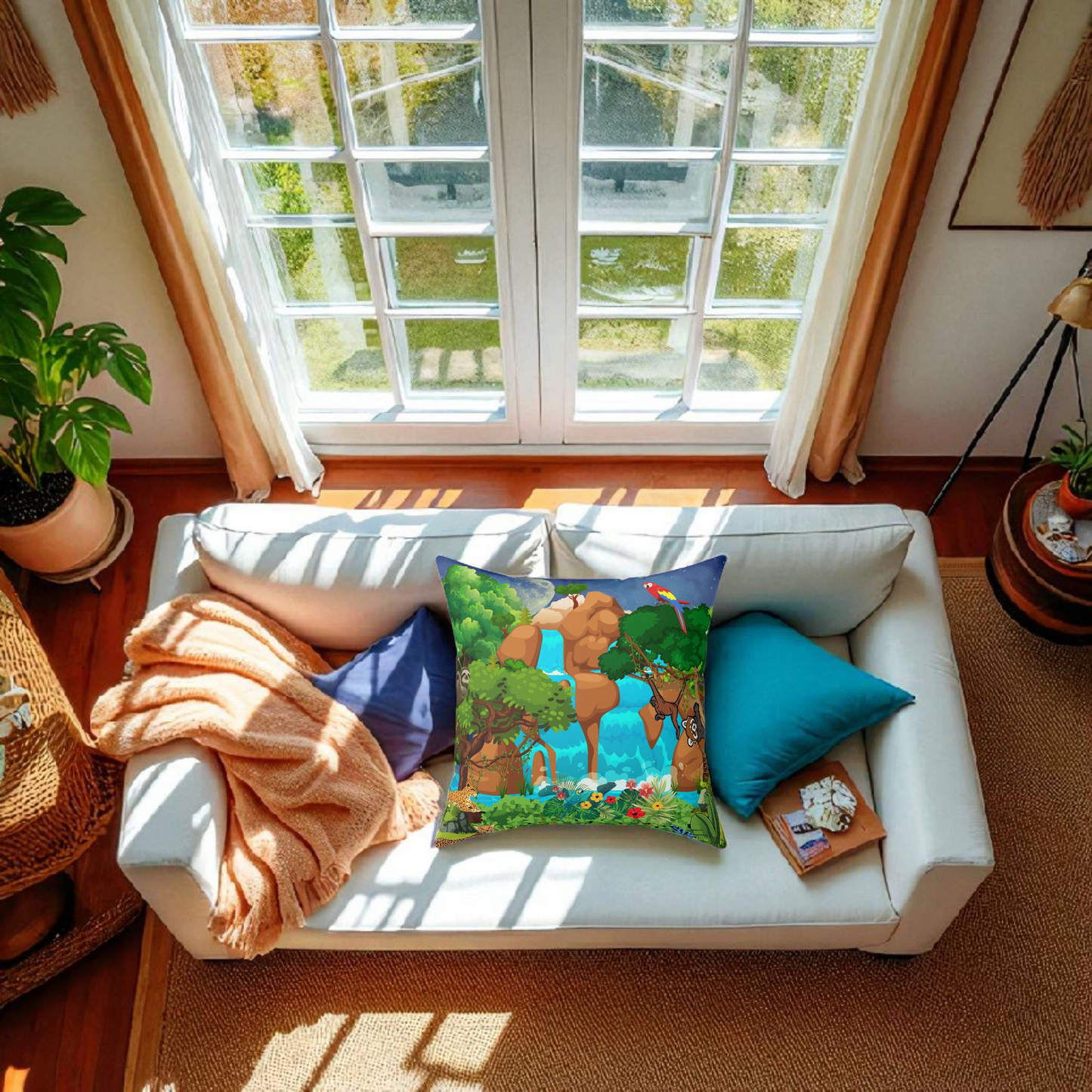 Nature-Inspired Decorative Pillow - Jungle Oasis Design
