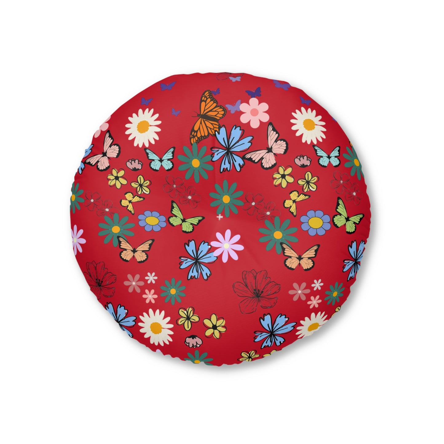 Floral Tufted Floor Pillow - Round Cushion for Cozy Decor