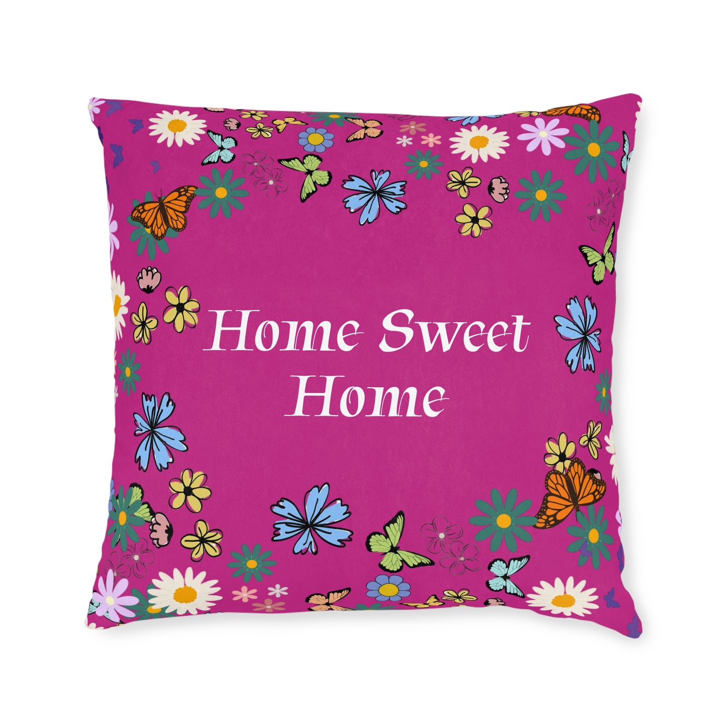 Floral Home Sweet Home Square Pillow - Cozy Decor for Living Room & Bedroom
