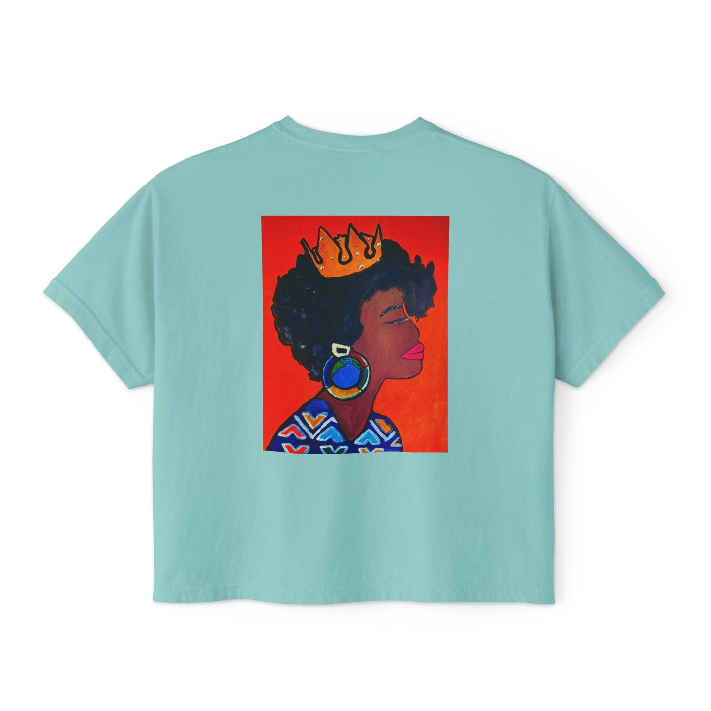 Crowned Black Woman Art Graphic T-Shirt, Afrocentric Women's Boxy Tee