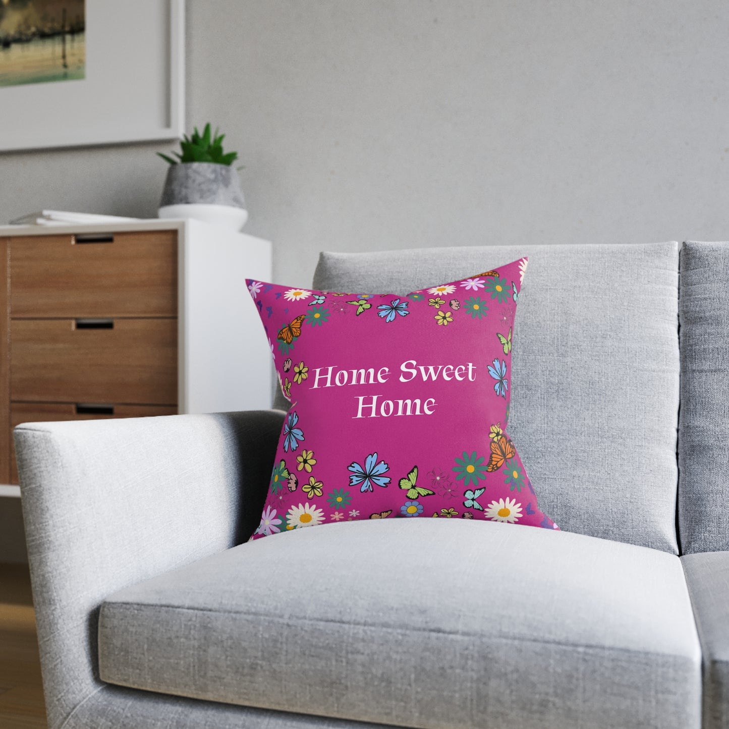 Floral Home Sweet Home Square Pillow - Cozy Decor for Living Room & Bedroom