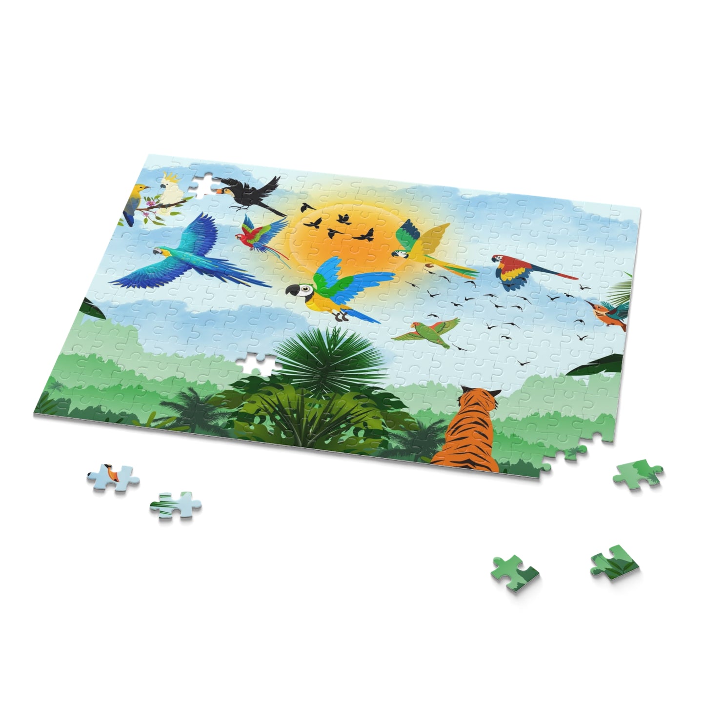 Vibrant Jungle Wildlife Puzzle - 120/252/500-Piece Tropical Scene