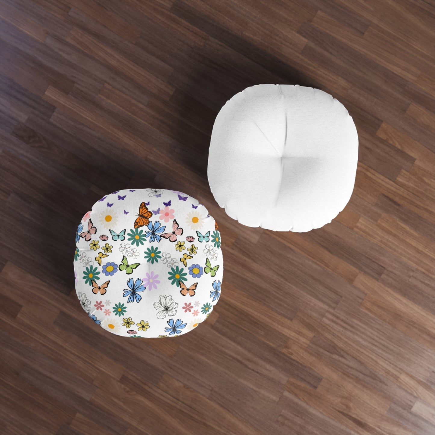 Floral Tufted Floor Pillow - Round Cushion for Cozy Decor
