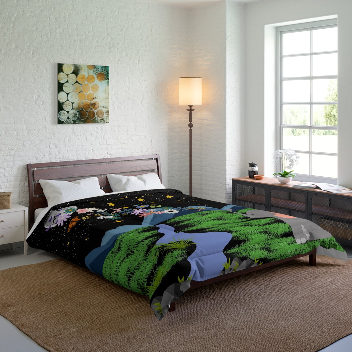 Whimsical Elephant Comforter, Cozy Bedding, Dreamy Decor, Unique Gift for Kids, Nature-Inspired Home Textile