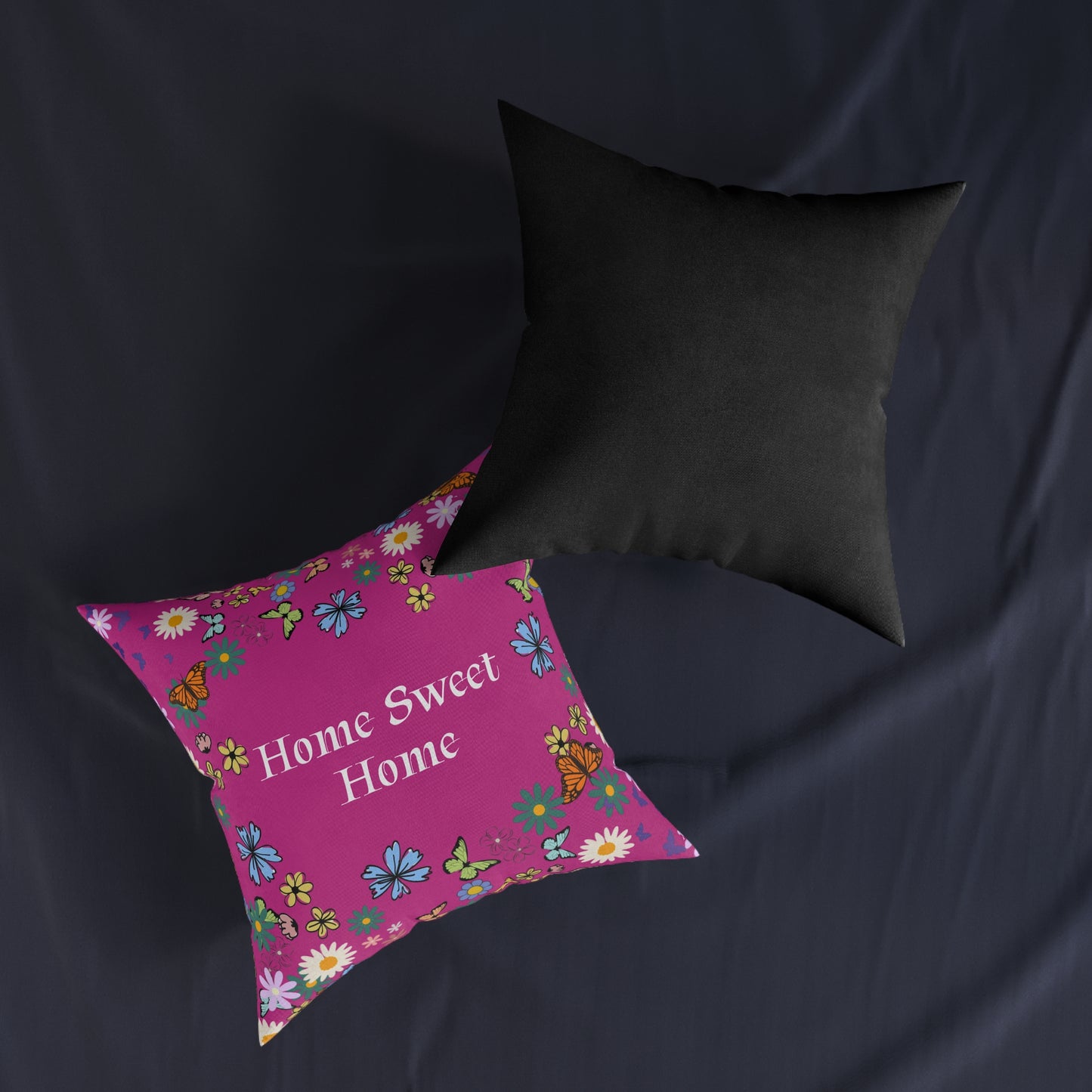 Floral Home Sweet Home Square Pillow - Cozy Decor for Living Room & Bedroom