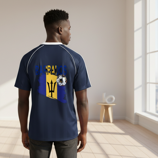 Barbados Flag Shadow Stripe Collared Soccer Jersey