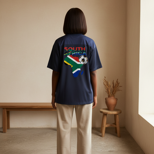 South African Flag-Themed Graphic Mesh V-Neck Unisex Soccer Jersey