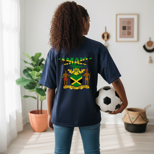 Jamaican Flag Themed Graphic Mesh V-Neck Soccer Jersey