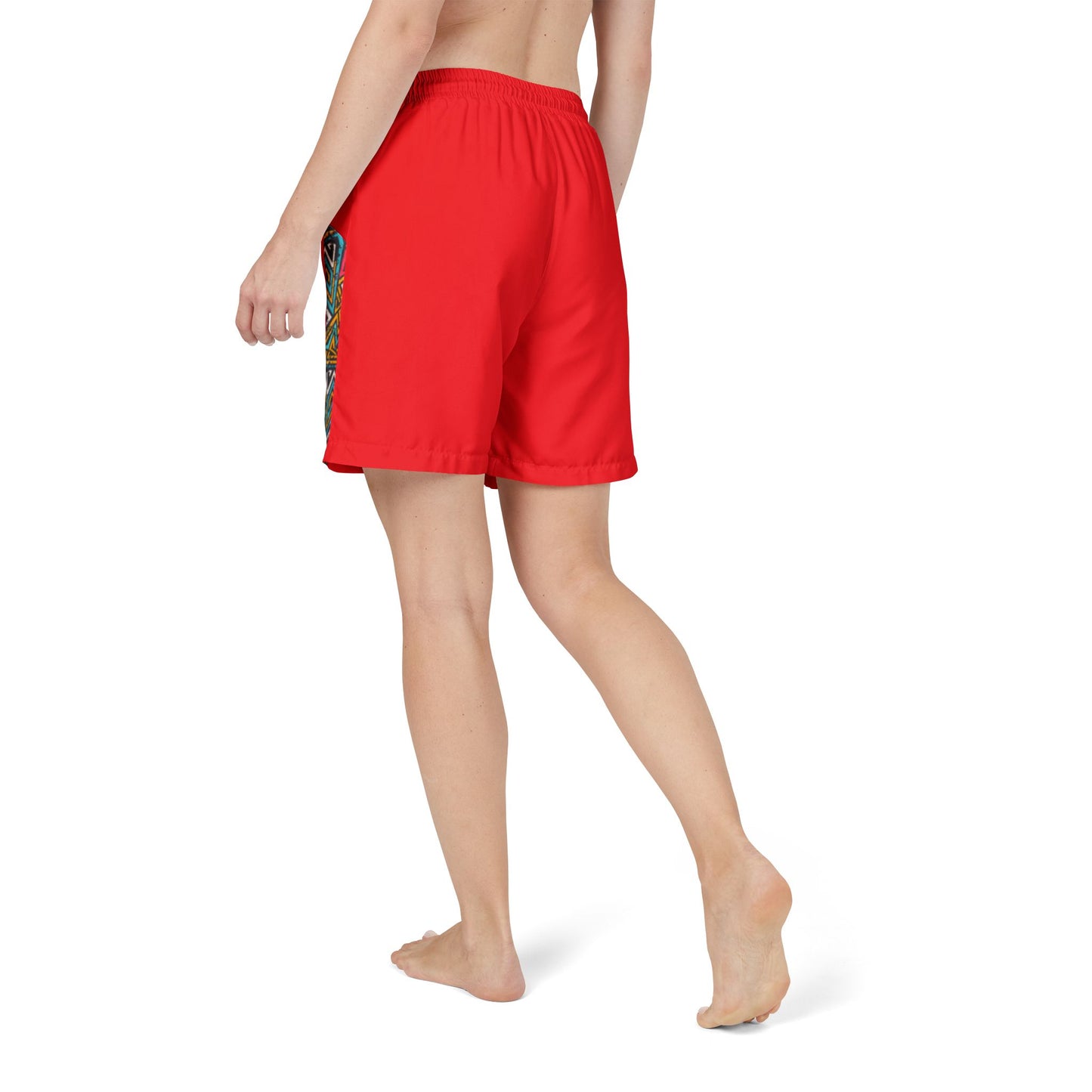 Unisex Afro Boho Swim Shorts with Colorful Tribal Prints, Summer Beachwear