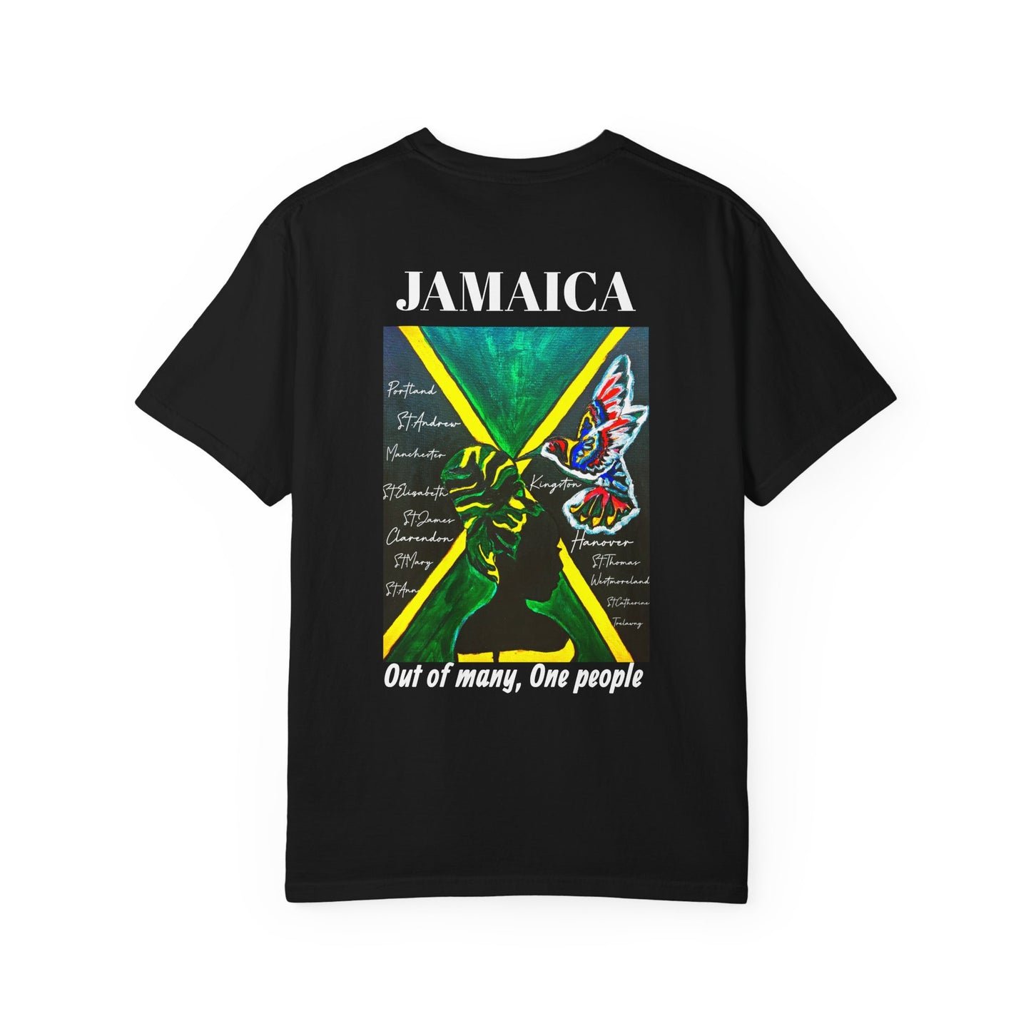 Handcrafted Jamaican Flag Art Graphic Tee, Unisex Garment-Dyed T-shirt