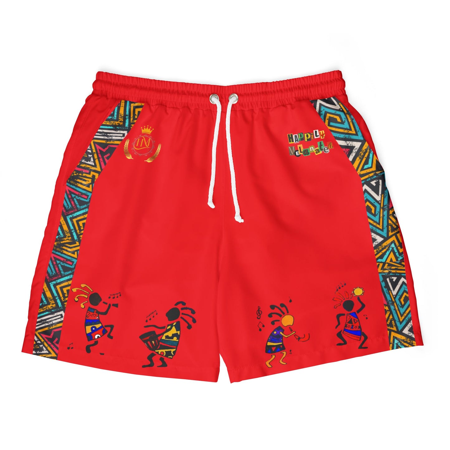 Unisex Afro Boho Swim Shorts with Colorful Tribal Prints, Summer Beachwear