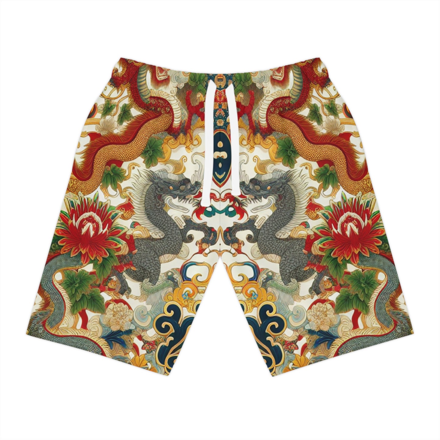 Unisex Athletic Shorts for Summer Fun, Dragon Print Gym Shorts, Casual Long Shorts