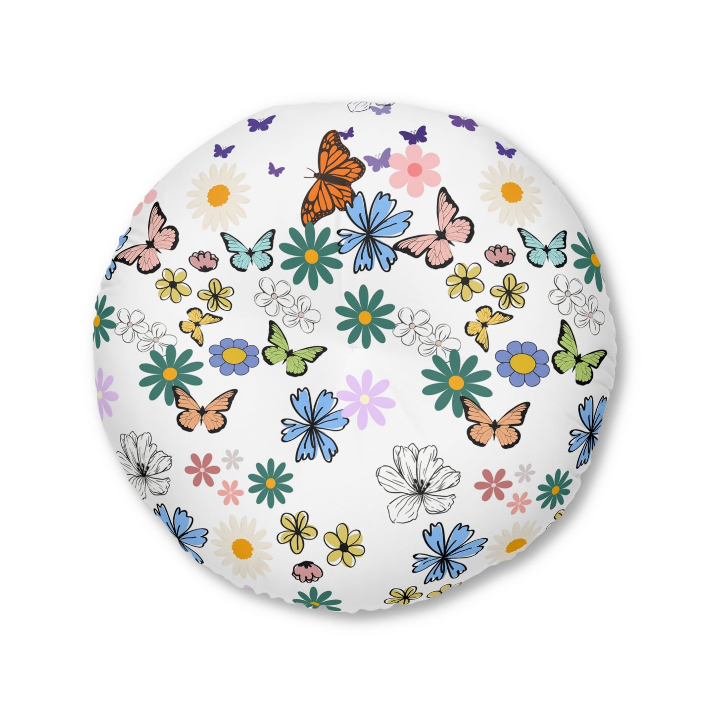 Floral Tufted Floor Pillow - Round Cushion for Cozy Decor