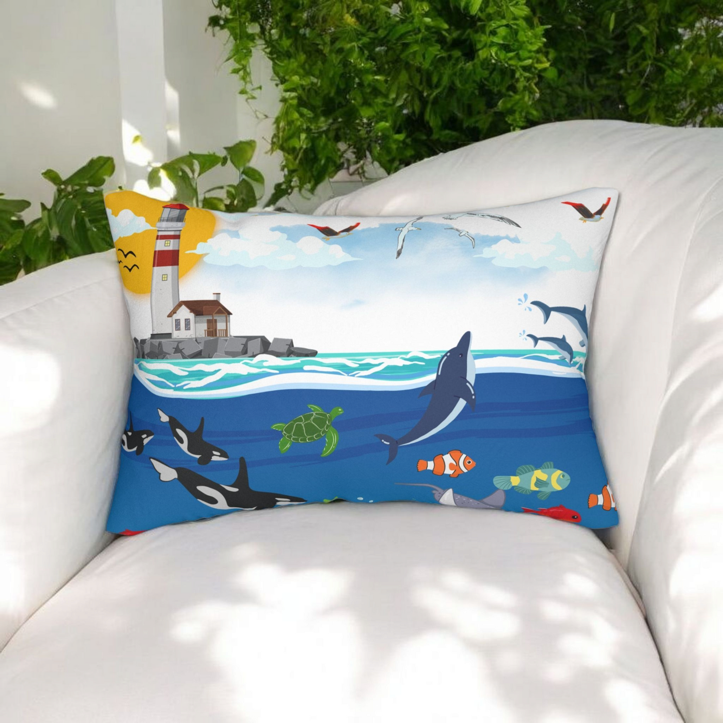 Ocean Adventure Lumbar Pillow - Nautical Marine Decor for Home