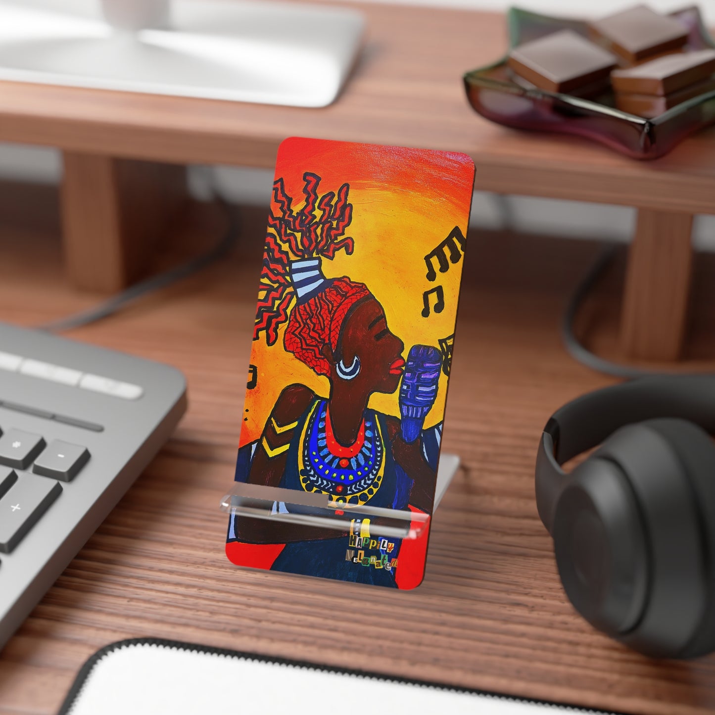 Artistic Smartphone Display Stand - Vibrant Music Theme