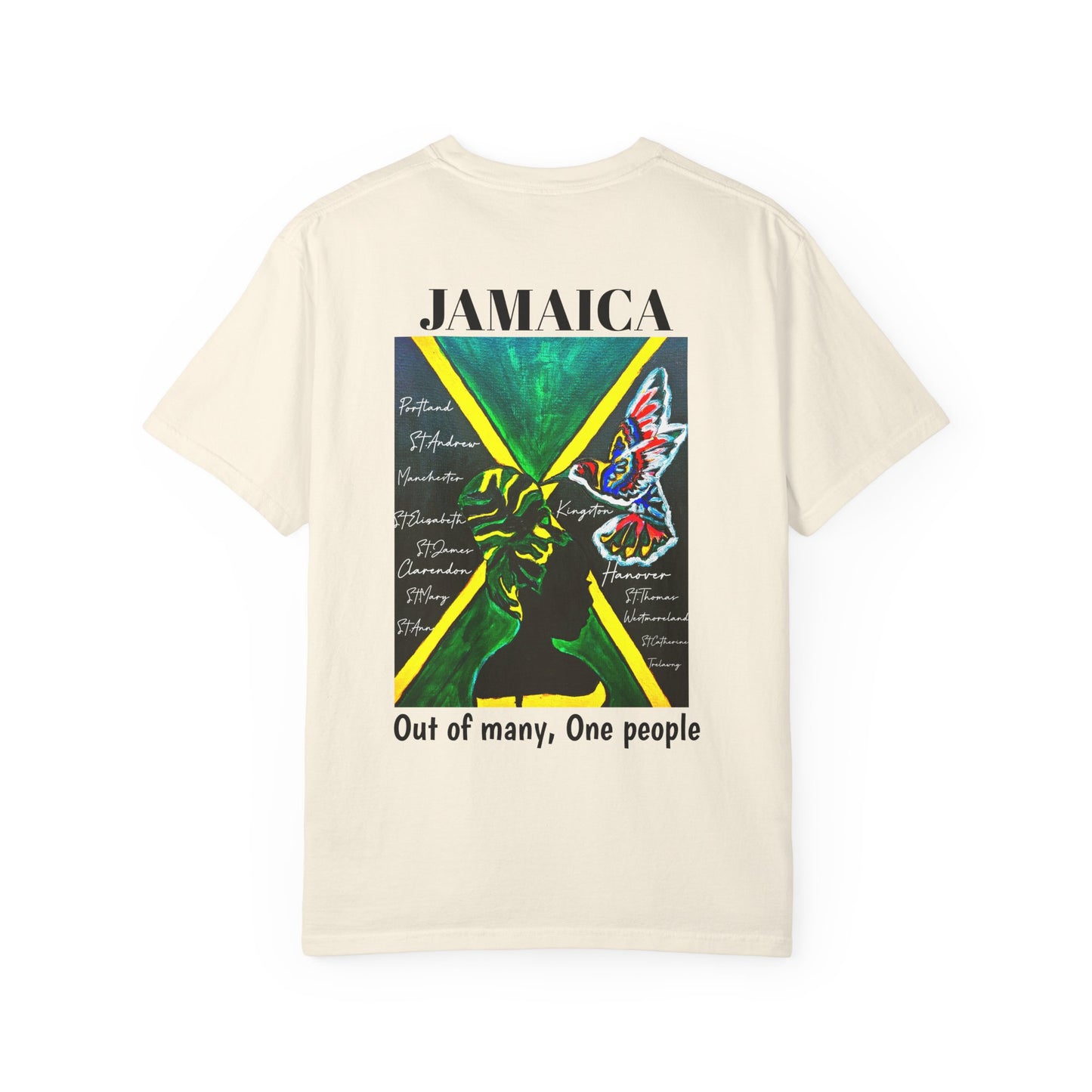 Handcrafted Jamaican Flag Art Graphic Tee, Unisex Garment-Dyed T-shirt