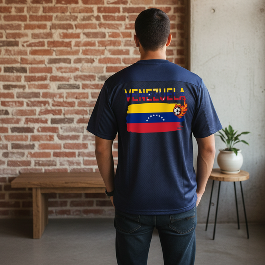 Venezuela Flag Themed Unisex Oversized Mesh V-Neck Soccer Jersey