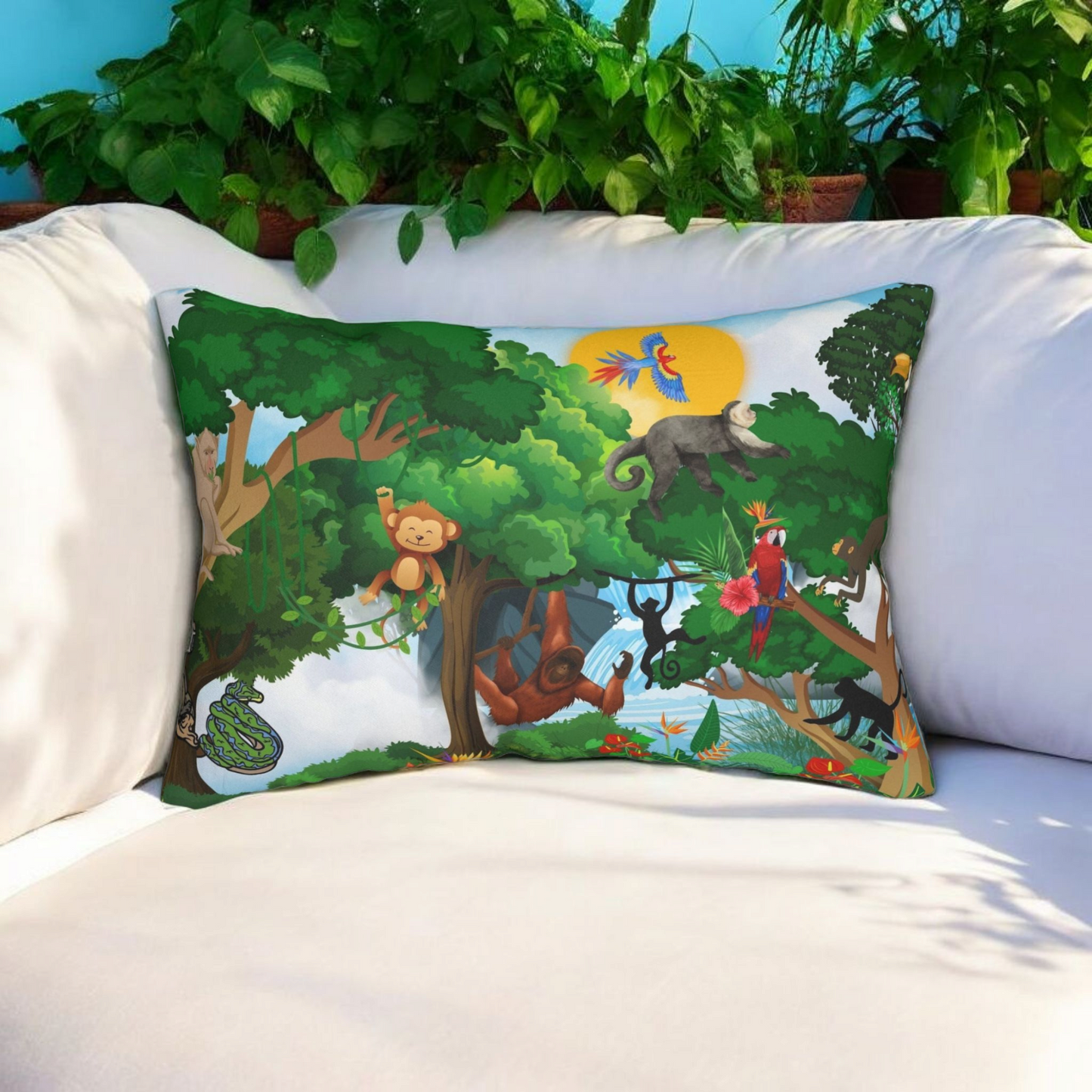 Jungle Adventure Lumbar Pillow - Colorful Wildlife Decor