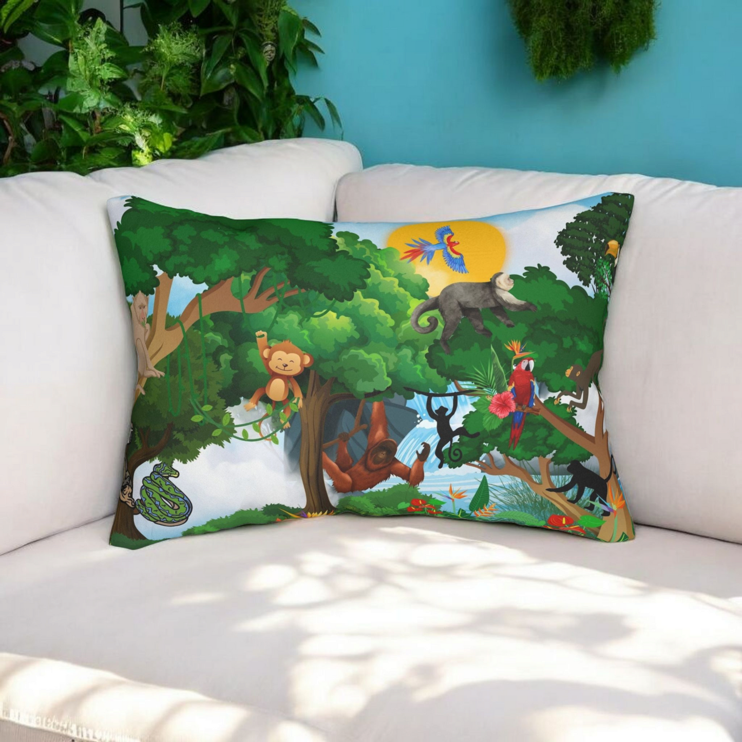 Jungle Adventure Lumbar Pillow - Colorful Wildlife Decor