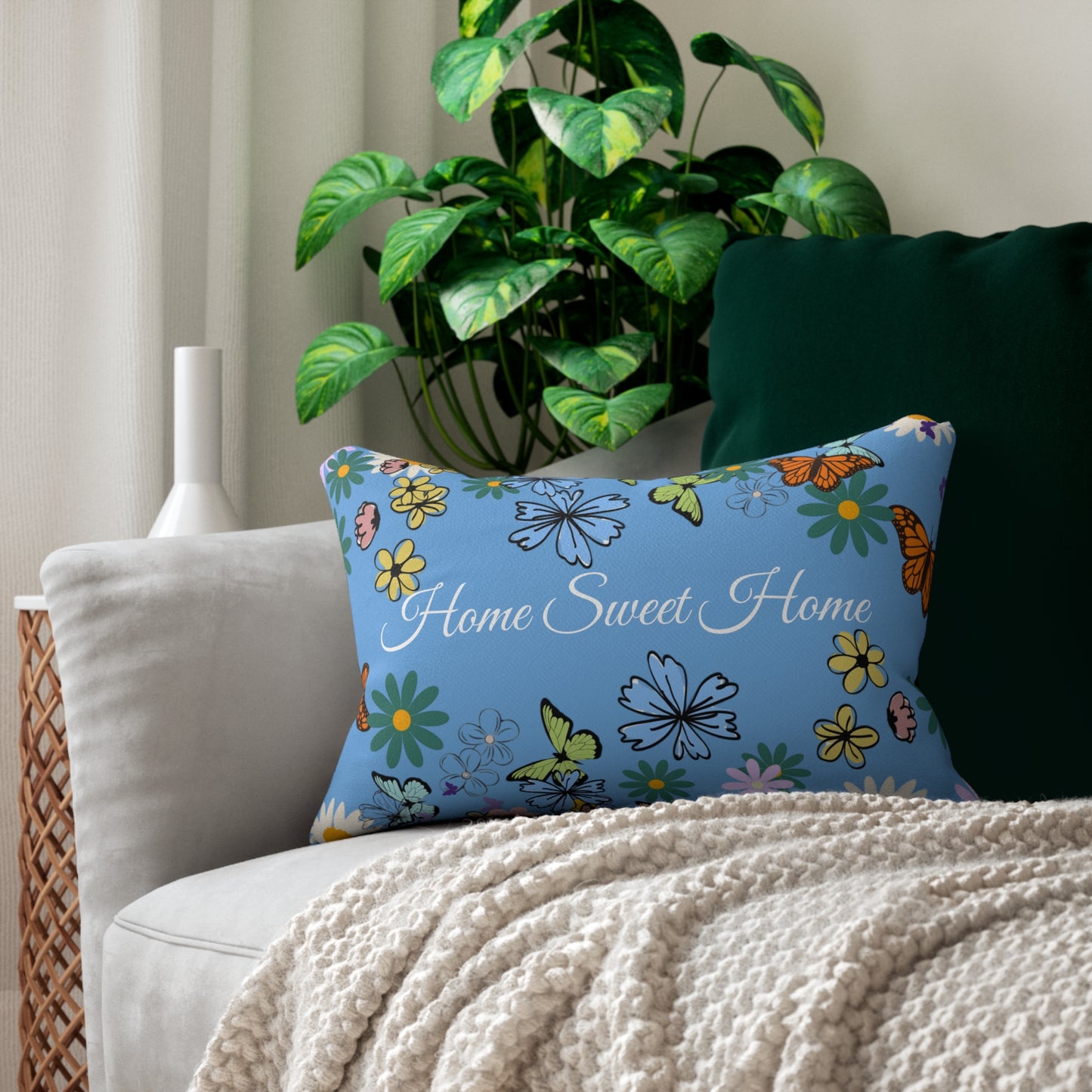 Home Sweet Home Floral Lumbar Pillow - Cozy Accent for Living Room