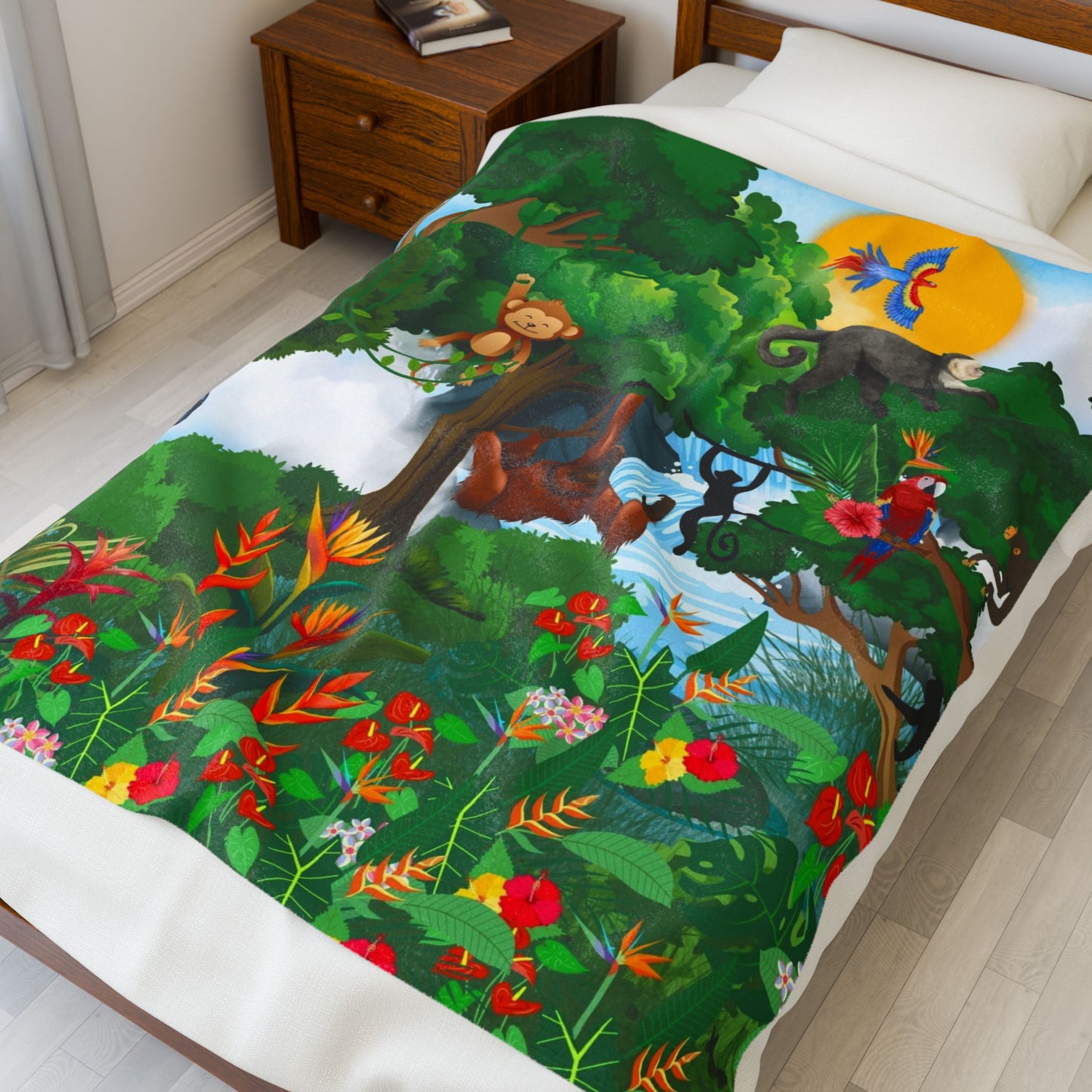 Jungle Adventure Velveteen Plush Blanket - Soft and Cozy for Kids and Adults