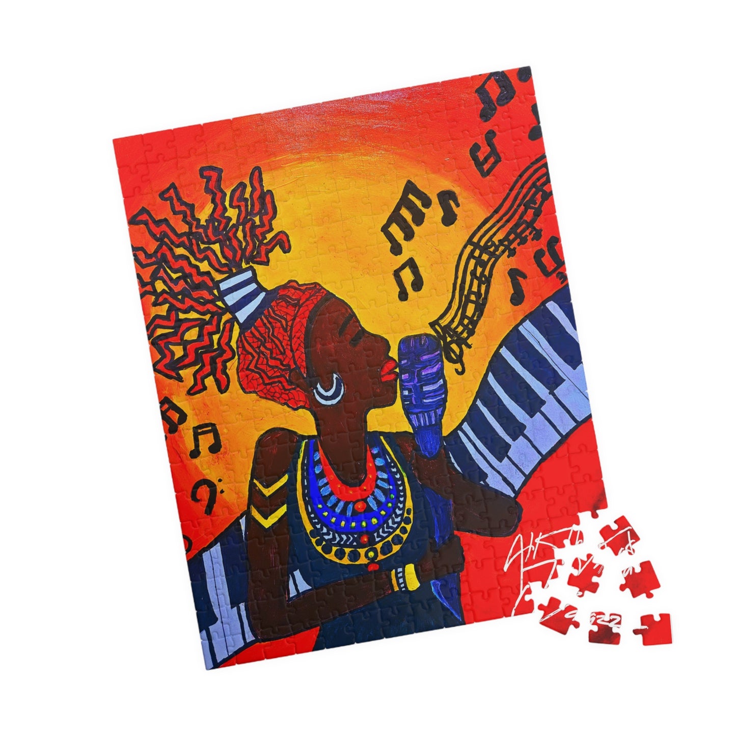 Colorful Jazz Singer Puzzle - Multiple Sizes- Artistic Jigsaw for Music Lovers