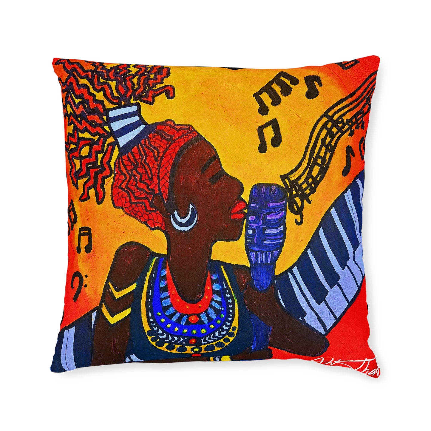 Musical Vibes Square Pillow | Colorful African American Art | Home Decor & Gifts