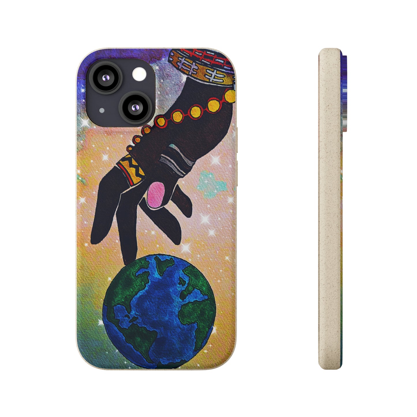 Artistic Biodegradable Case, Cosmic Ethnic Hand Design, Eco-Friendly Phone Accessory, iPhone and Android