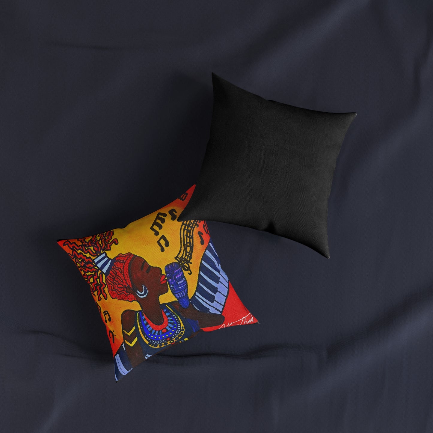 Musical Vibes Square Pillow | Colorful African American Art | Home Decor & Gifts